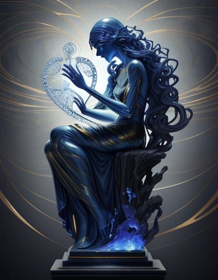 Surreal Lapis Lazuli Heart Statue with Ethereal Faces