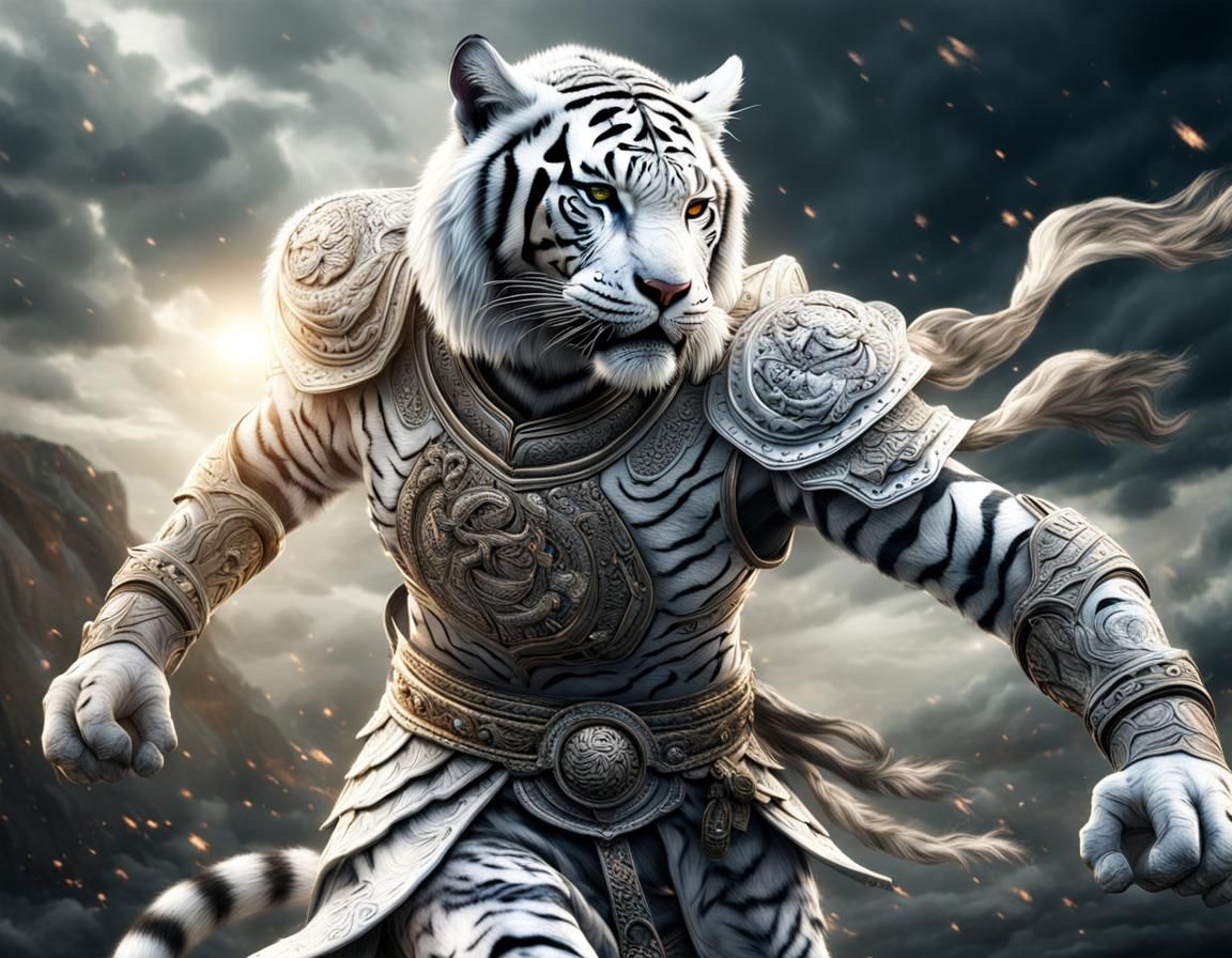 Celestial White Tiger Warrior in Epic Battle