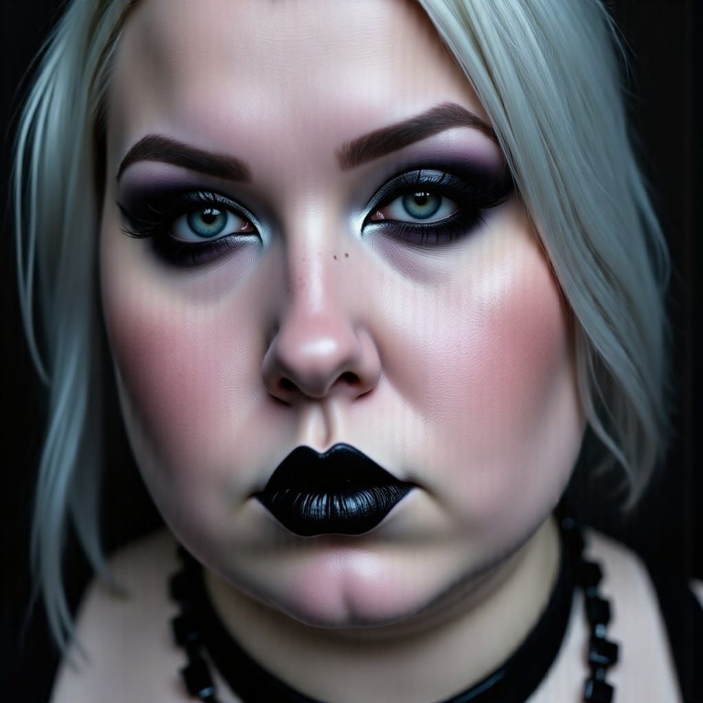 Gothic Curvy Girl with Piercings and Silver Hair