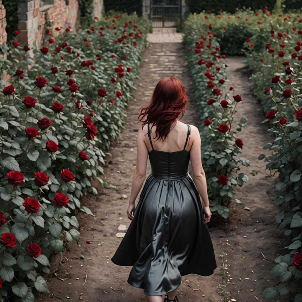 Girl in Black Rose Garden