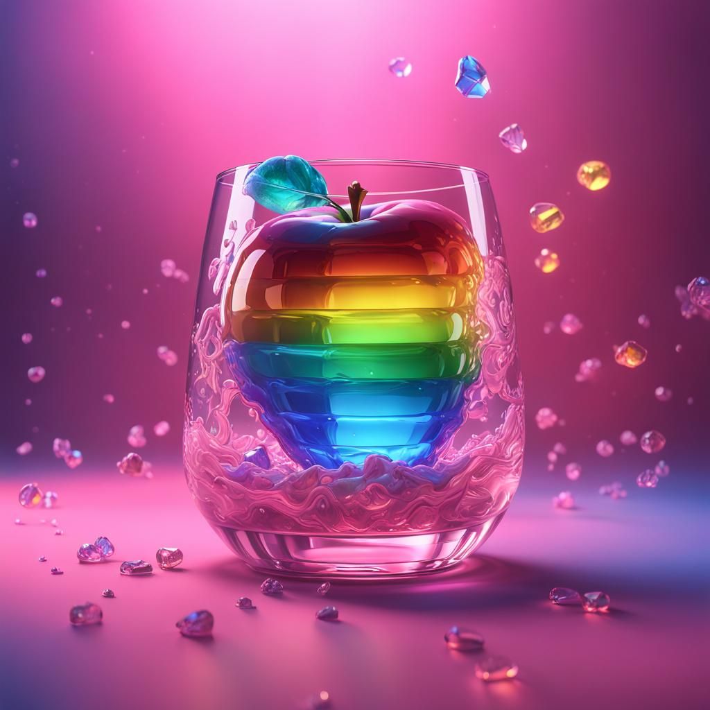 Apple Juice Glass with 3D Windows in Matte Painting