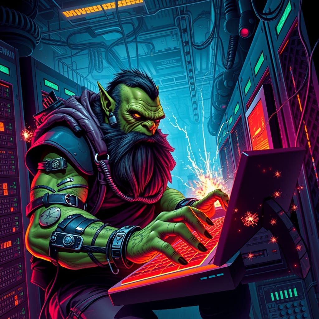 Ork hacker working to crush the system.
