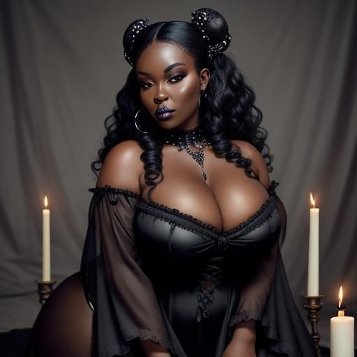 Beautiful Black Woman in Gothic Bedroom