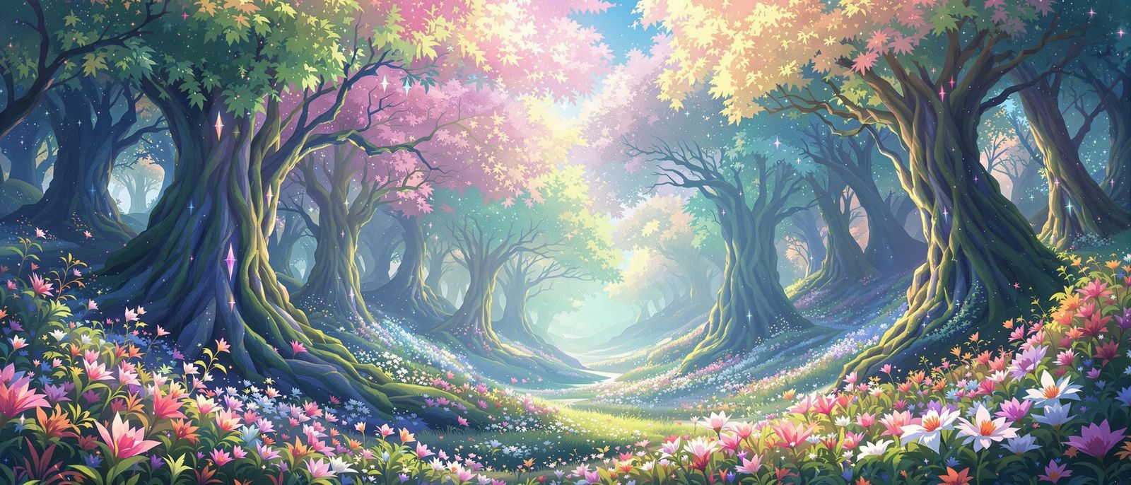 Whimsical Anime-Inspired Forest with Ethereal Glow