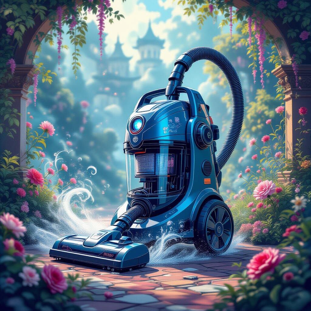 Magical Vacuum Cleaner Cleans Itself in Vibrant Fantasy Styl...