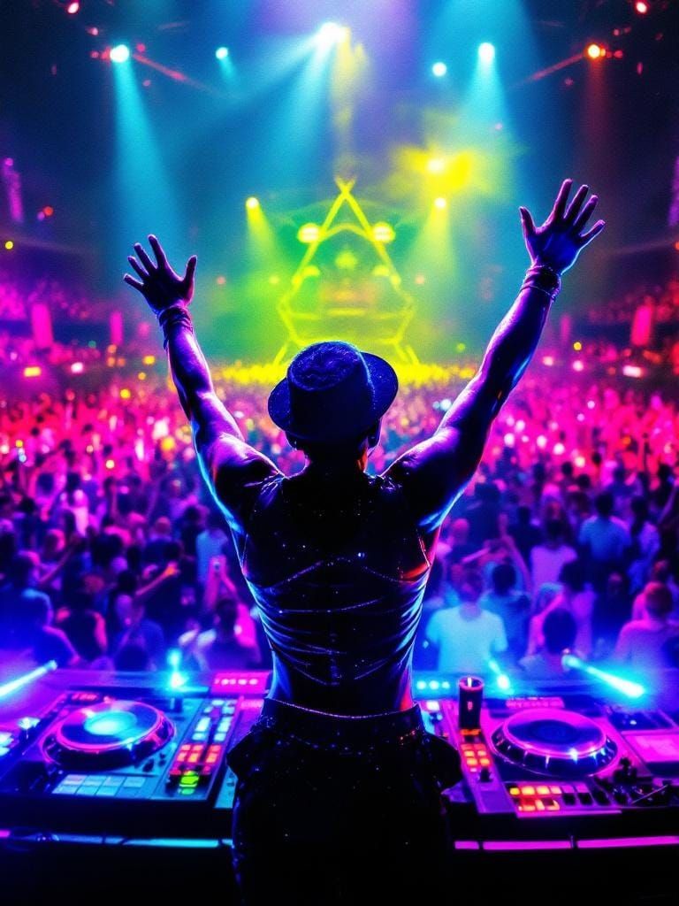 Energetic 80s DJ Performing Live Concert