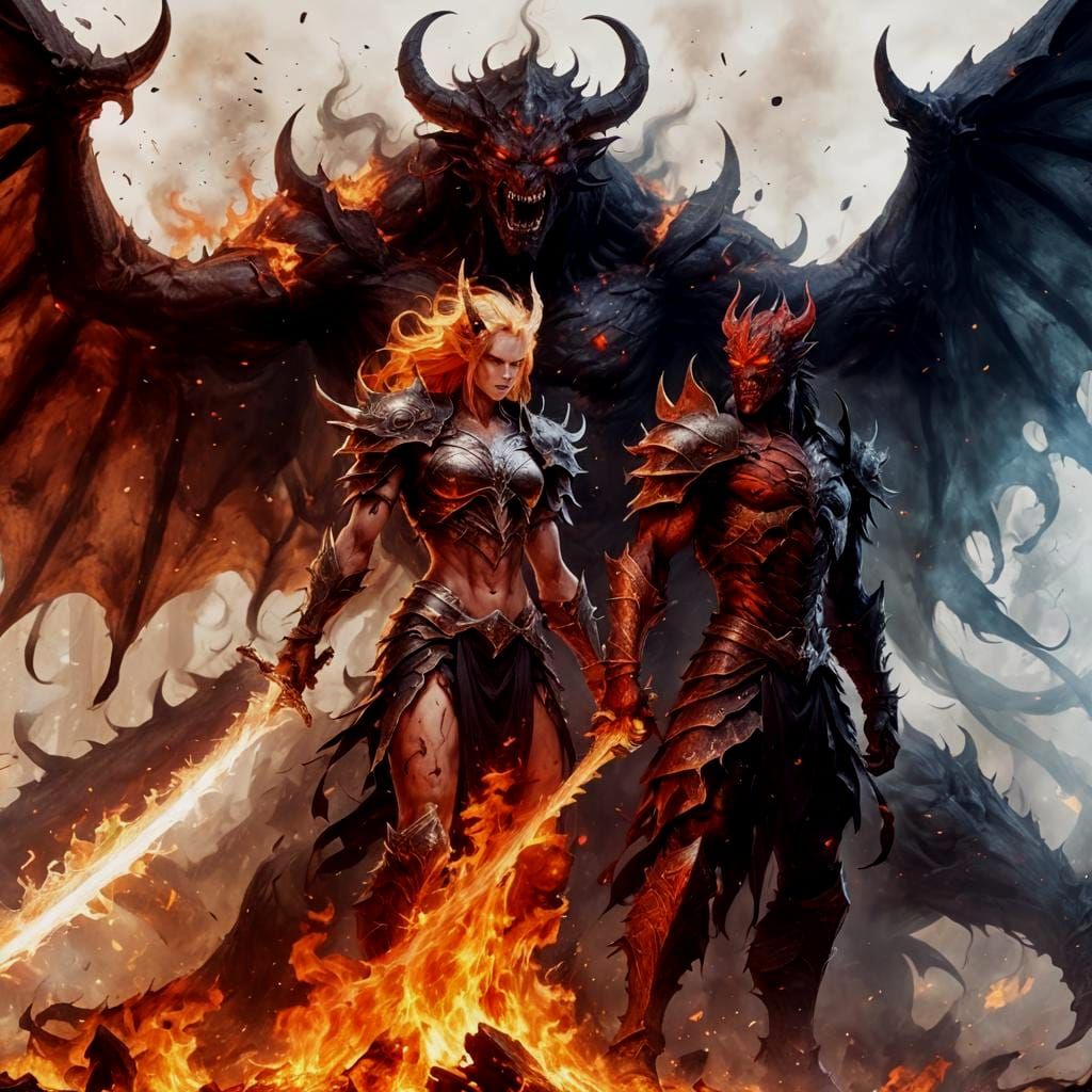 Demonic Battle Scene in Fiery Inferno