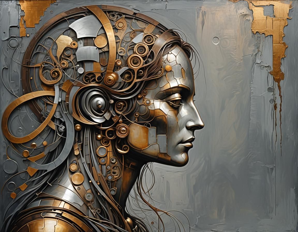 Surreal Metallic Abstract Profile in DaVinci Style