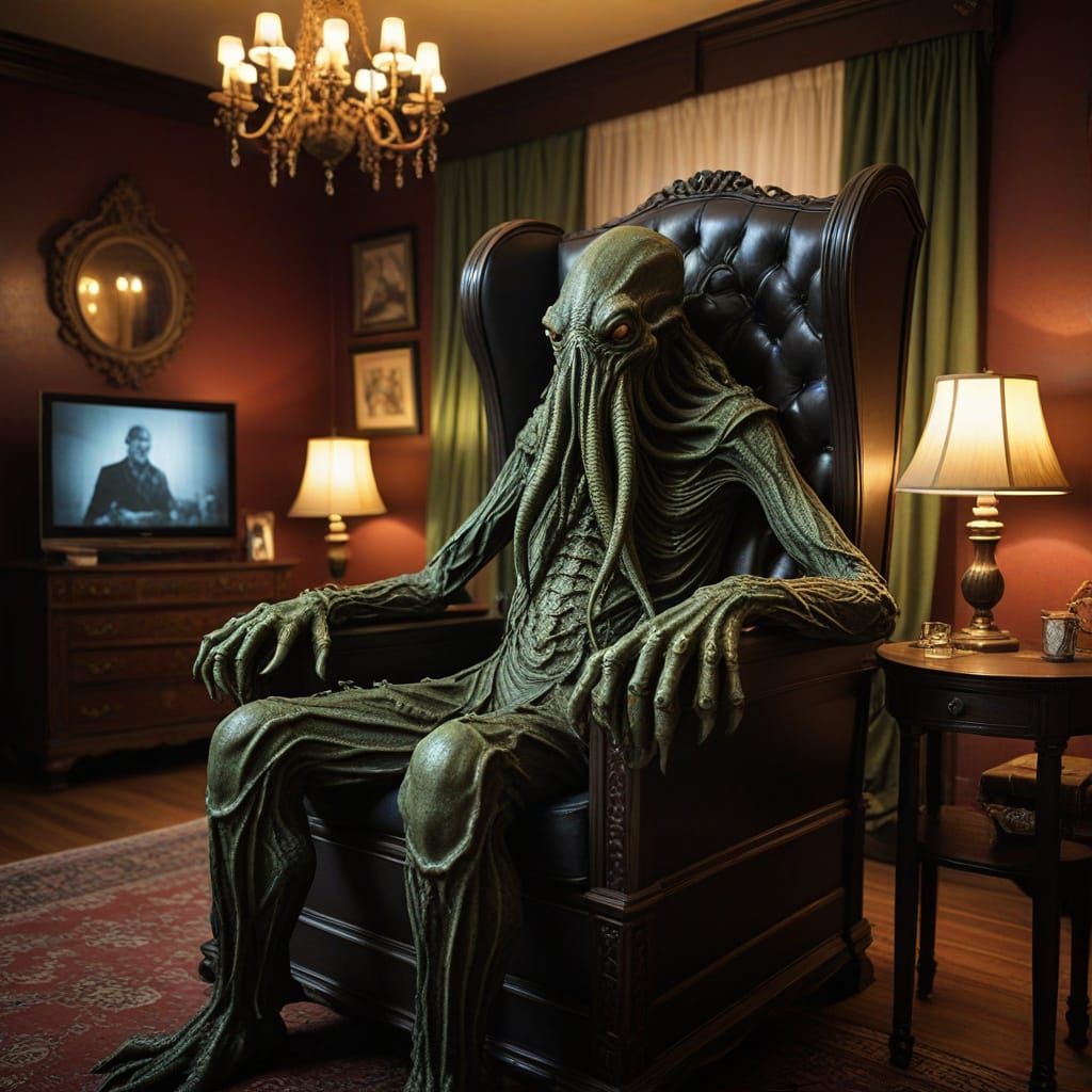 Cthulhu in Elegant Repose, Photorealistic Film Still