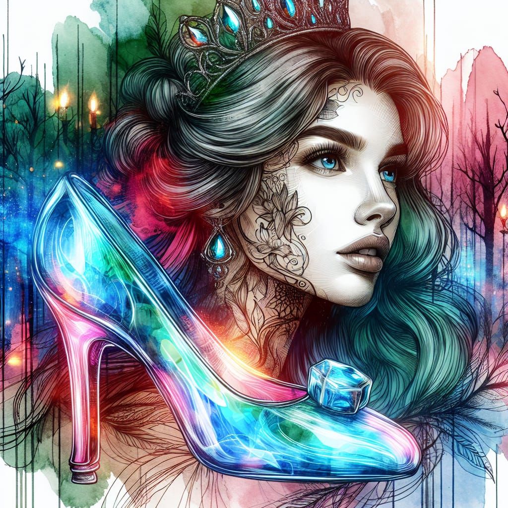 Fairytale Princess Portrait in Mixed Media Style
