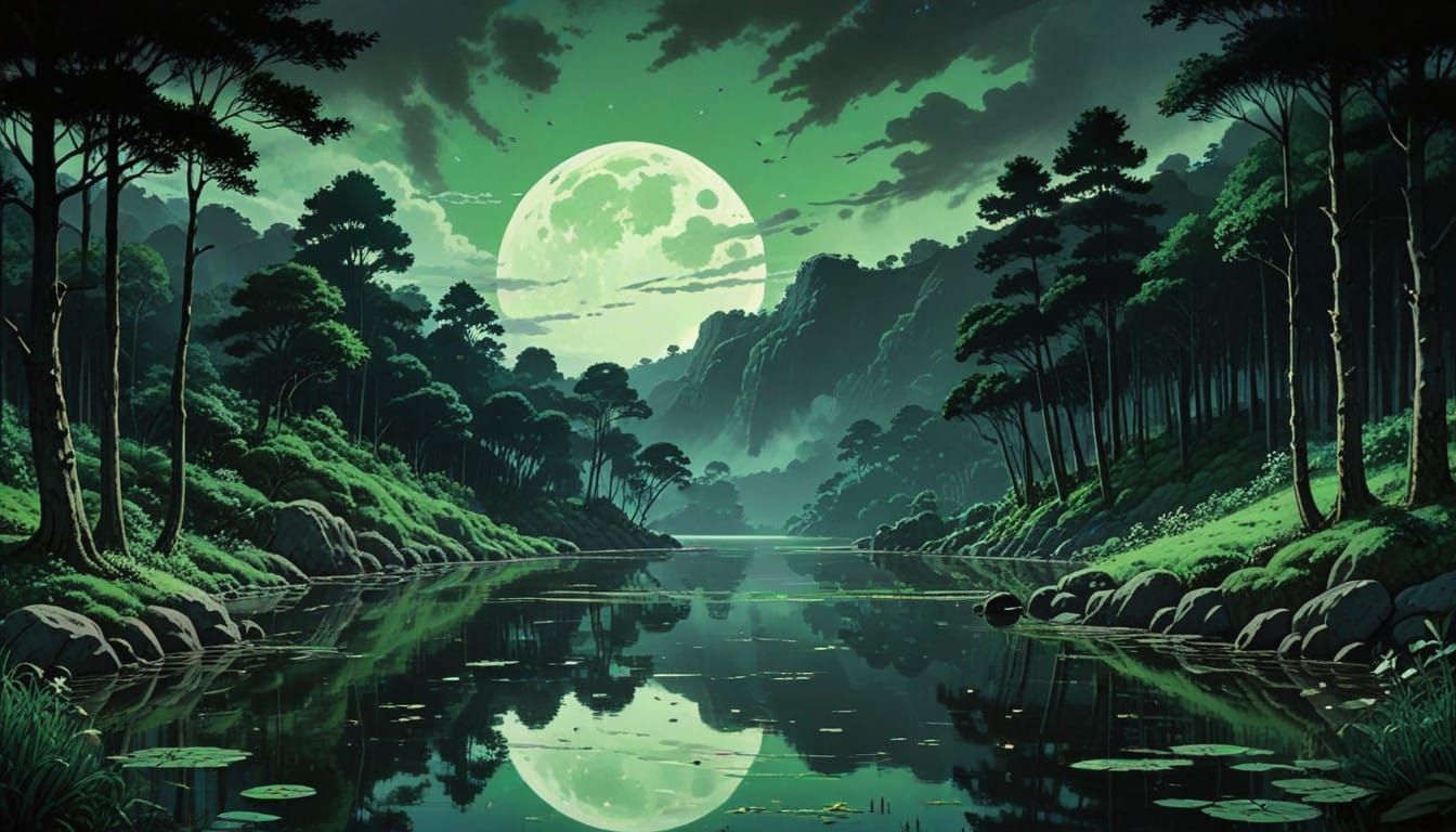 Moonlit Serenity in a Japanese Forest
