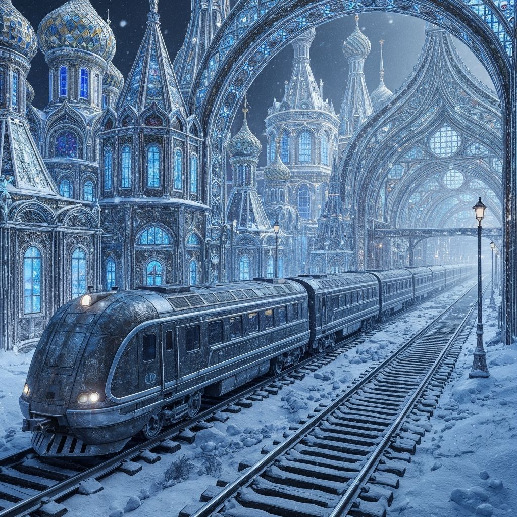 Futuristic Train in Hyperrealistic Art Nouveau Russian City