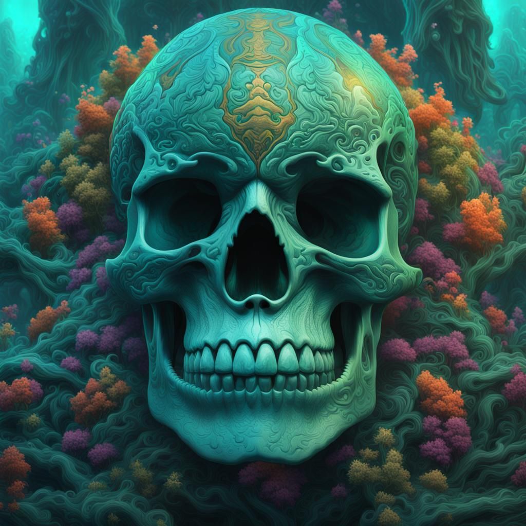 Psychedelic Skull Portrait with Acid Brain