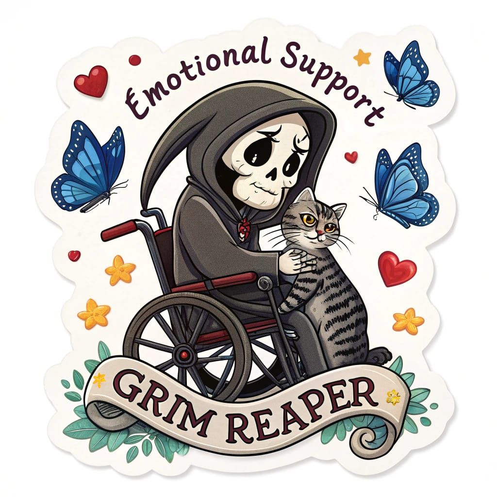 Cute Grim Reaper in Wheelchair Illustration
