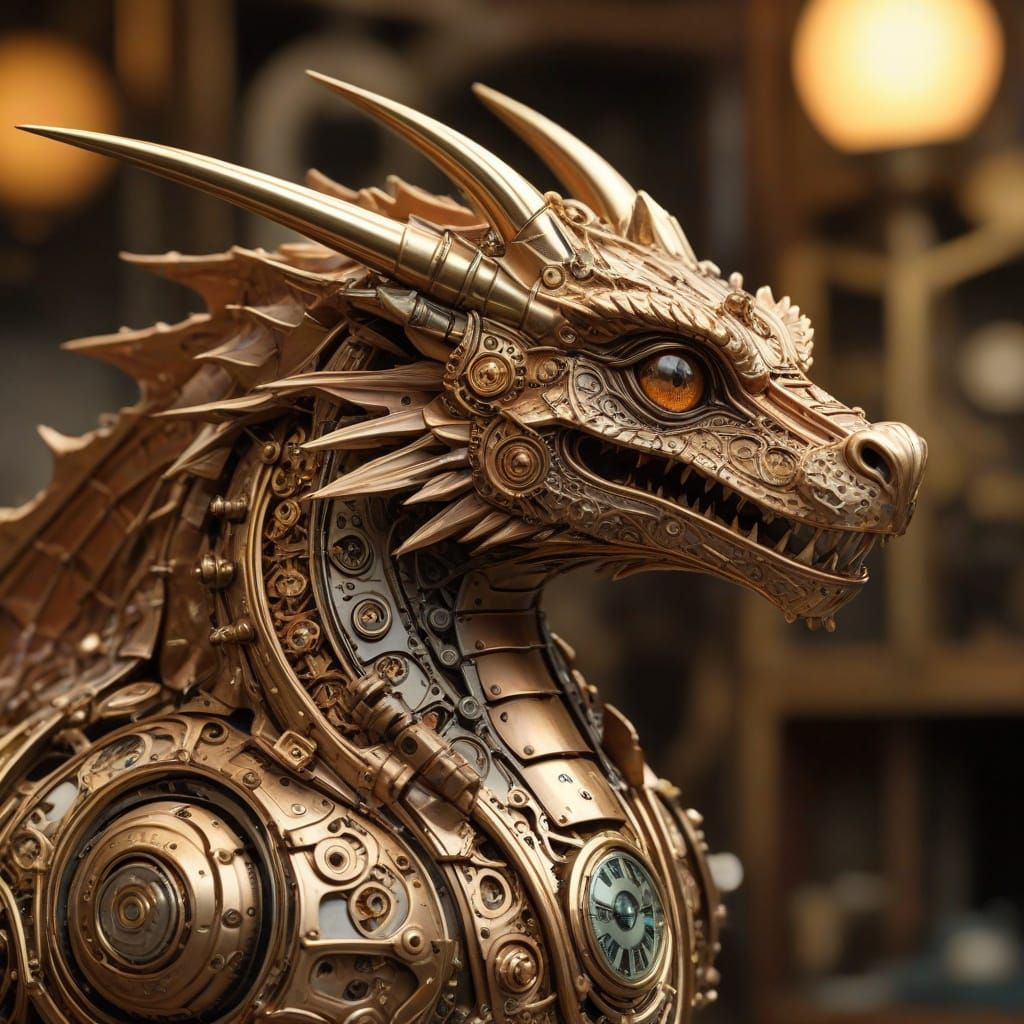 Clockwork Dragon in Steampunk Art Nouveau Style