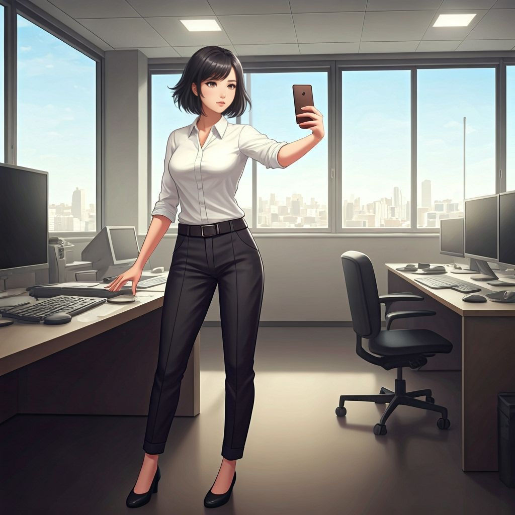 Anime Woman Takes Office Selfie