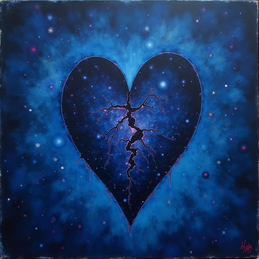 Shoegaze Album Art: Shattered Heart in Blue Nebula