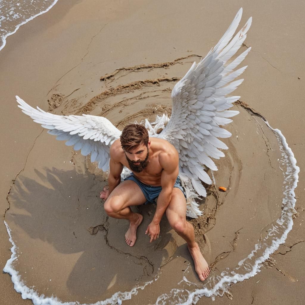 Anime Angel on Beach with Vibrant Colors