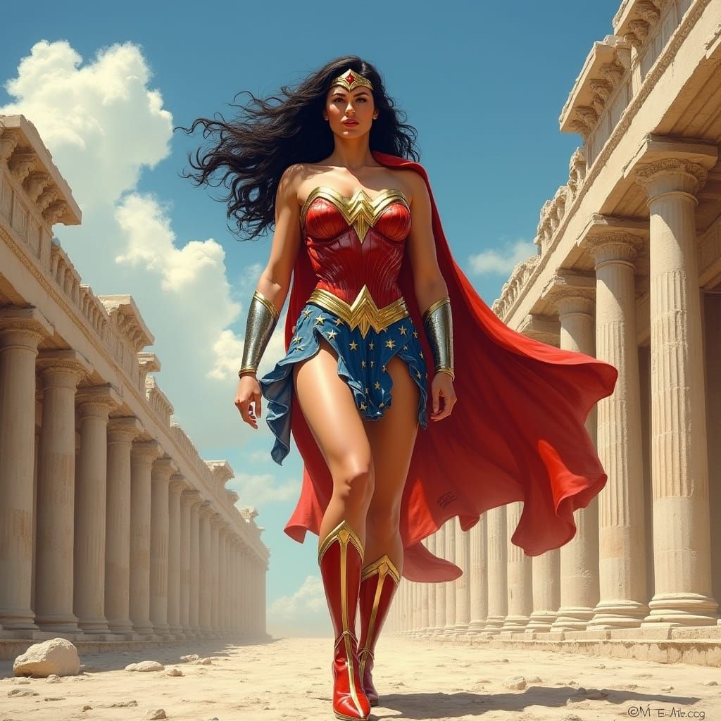 Wonder Woman in Dynamic Comic Book Art Style