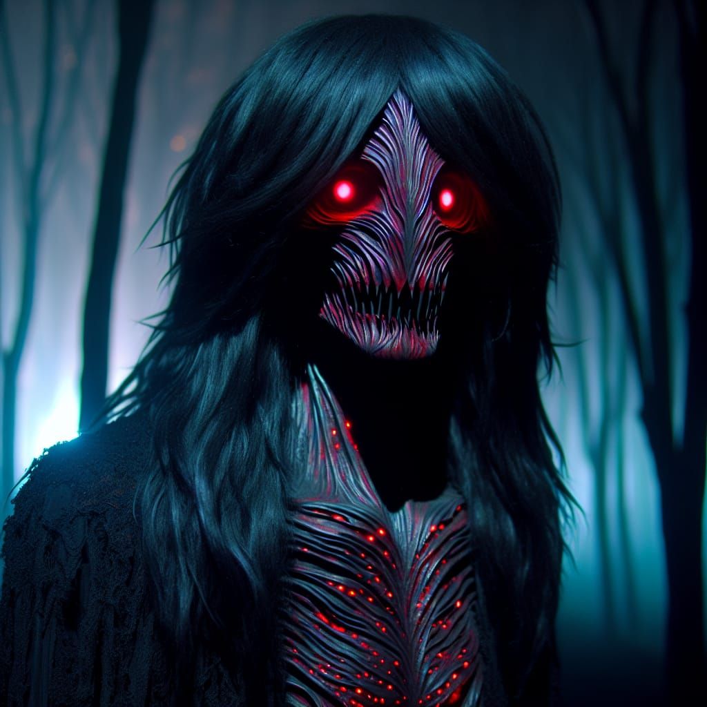 Mysterious Lovecraftian Demon in a Forest at Night