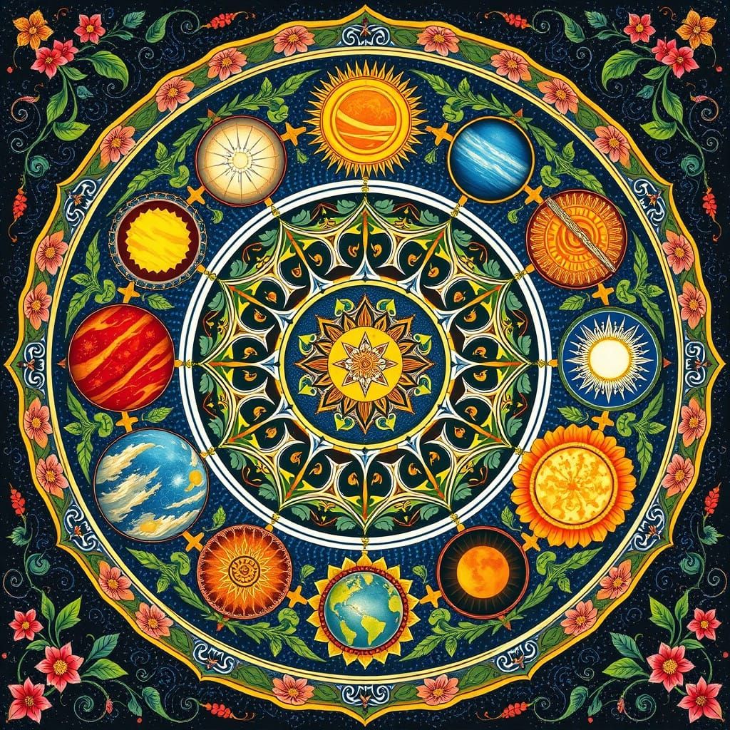 Hindu Cosmic Deities in Vibrant Indian Miniature Style