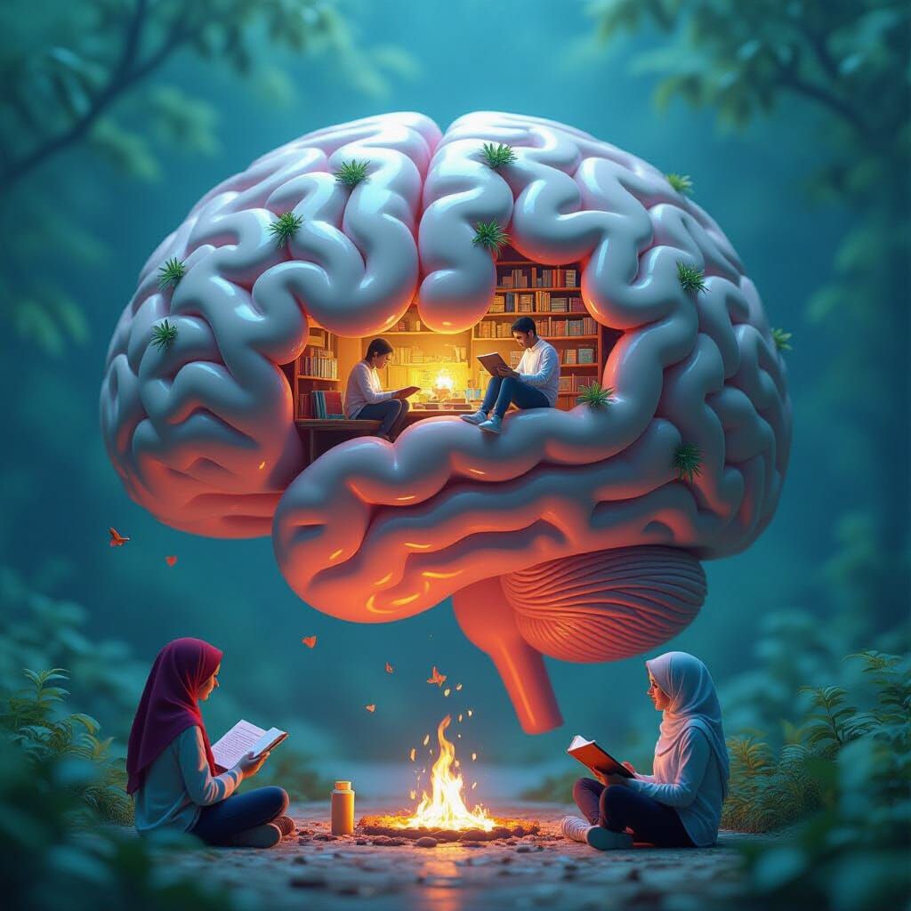 Fantastical Brain Illustrating Healthy Habits and Study