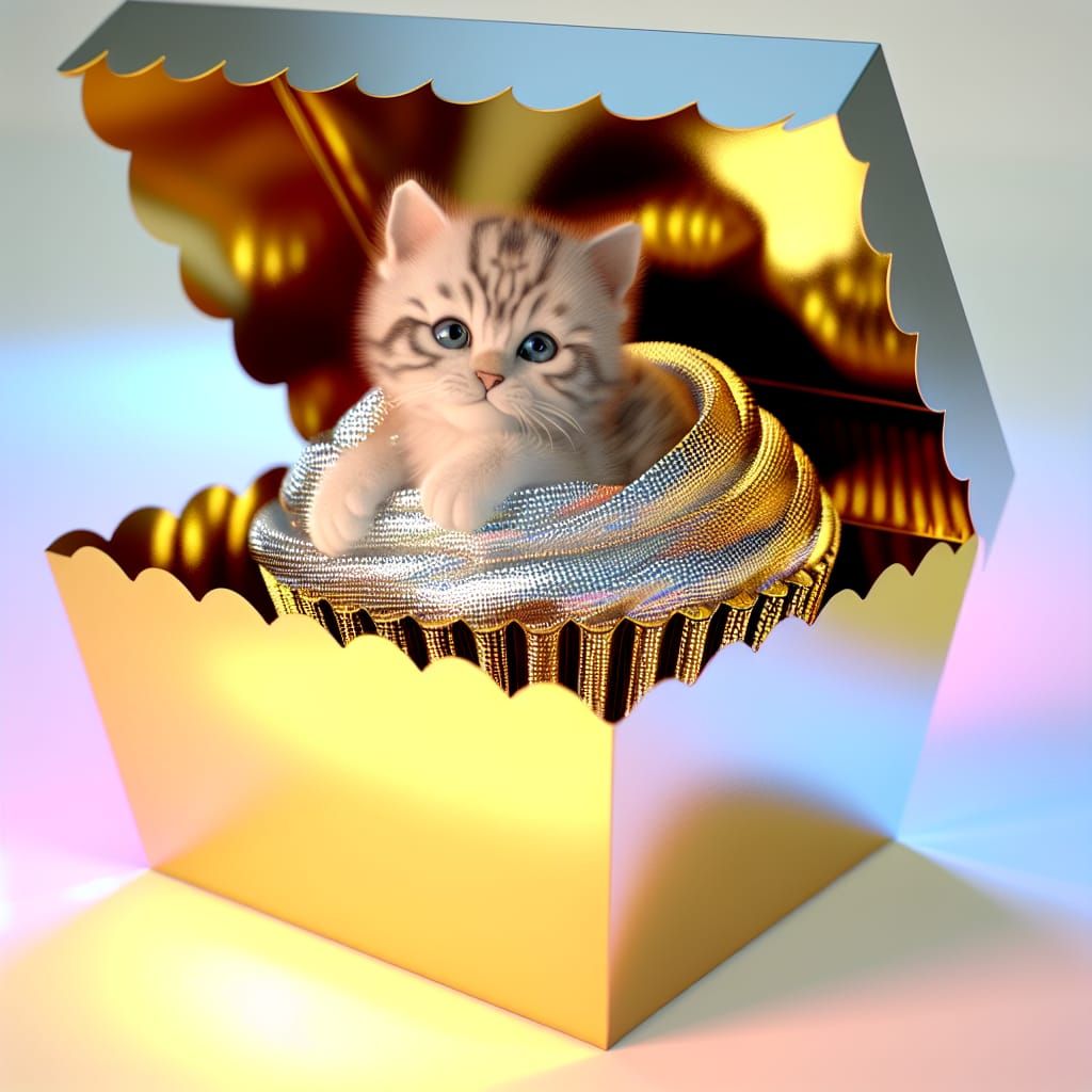 Kitten in Glimmering Cupcake: 3D CGI Art