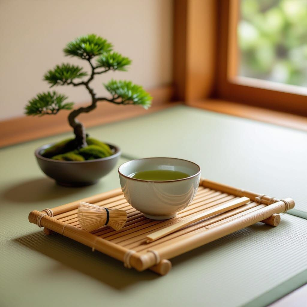 Serene Japanese Tea Corner in Photorealistic Style