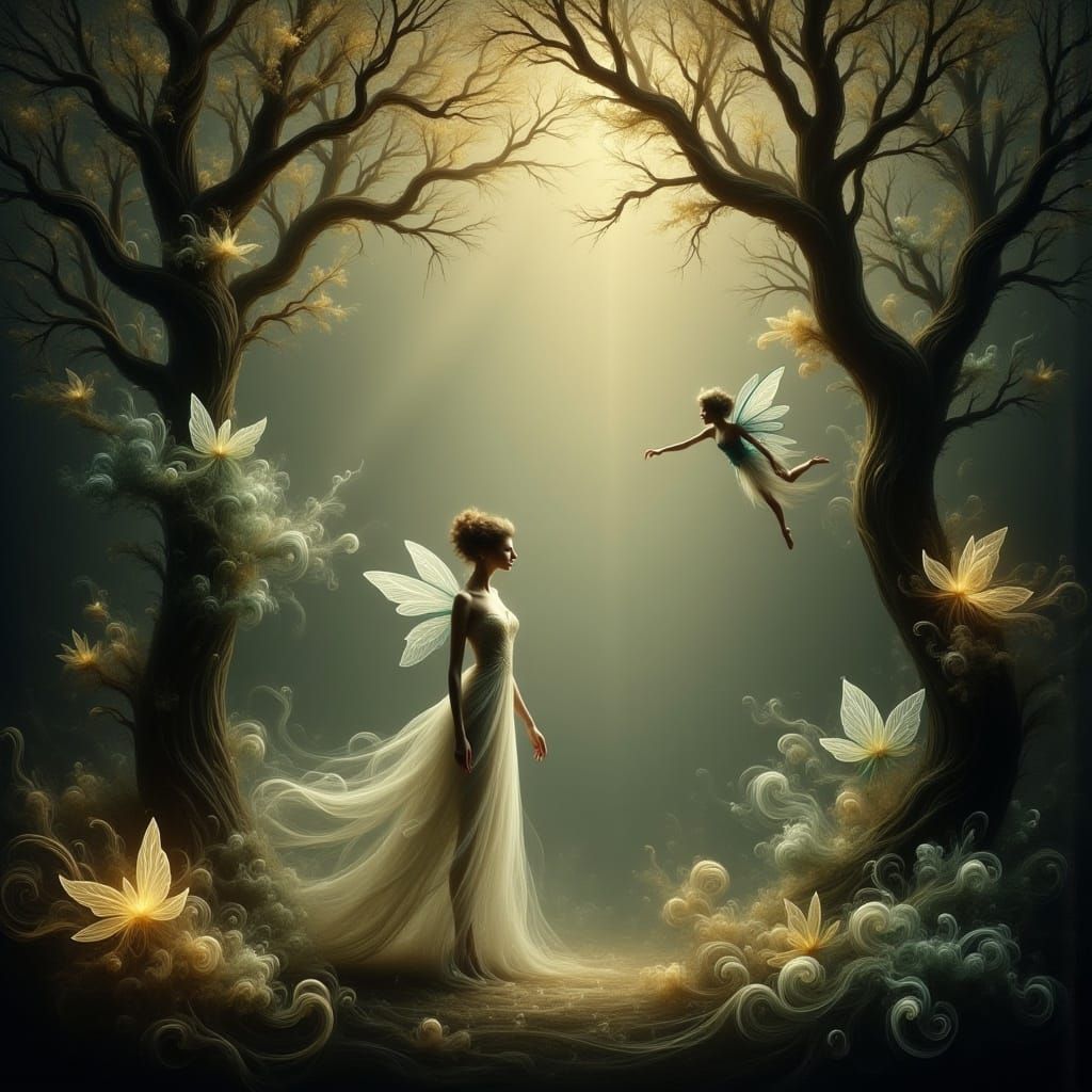 Ethereal Fairies Playing in a Ghostly Forest