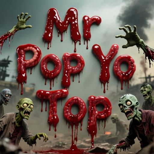 Gory Gut Letters Spell 'Mr Pop Yo Top' with Zombie Warzone S...