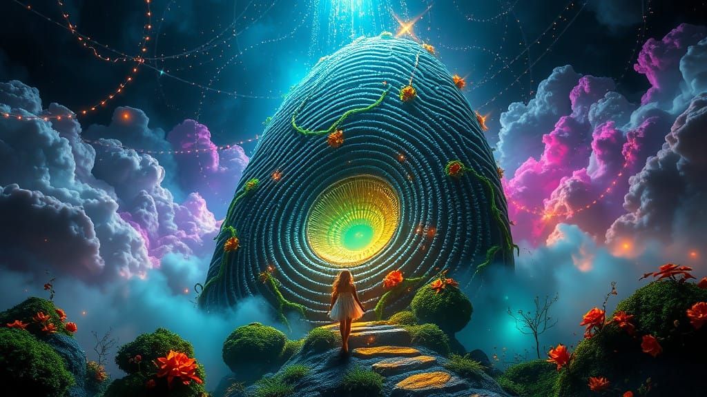 Intricate Fingerprint Labyrinth in Neon Black Sapphire Atmos...