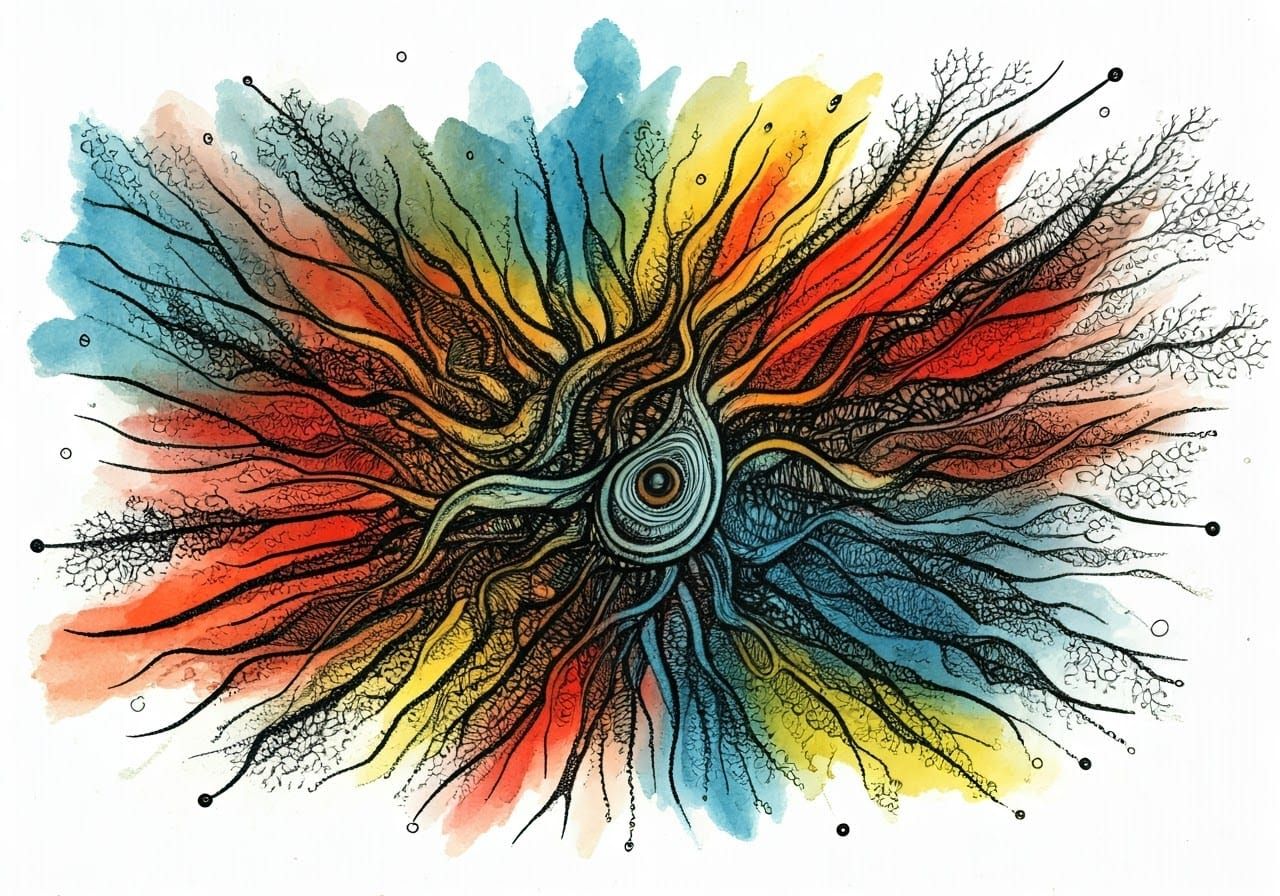 Whimsical Watercolor Dreamscape in Vibrant Colors