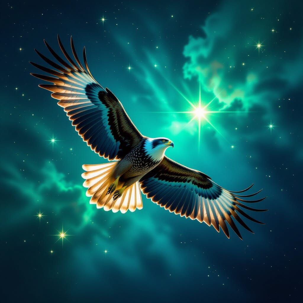 Majestic Hawk Soars Through Starry Night Sky