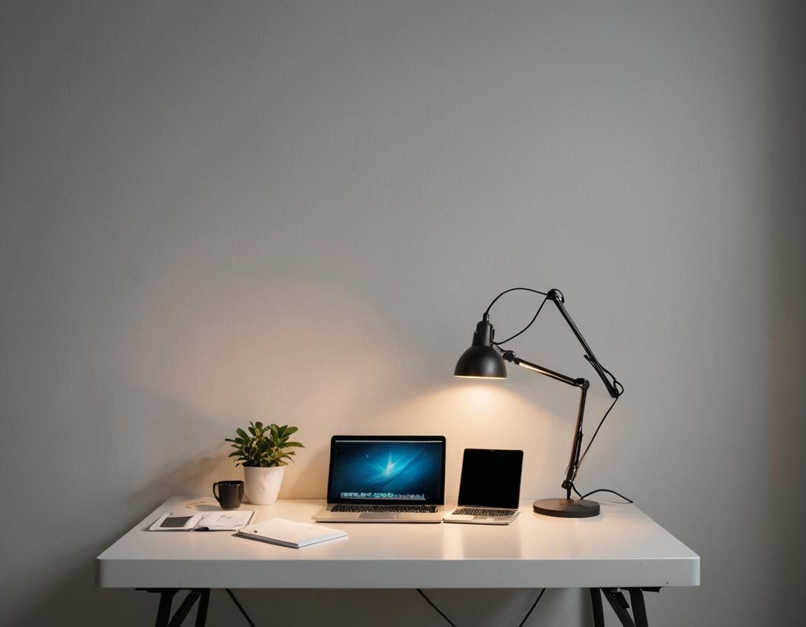 Desk and Laptop with Ambient Lighting