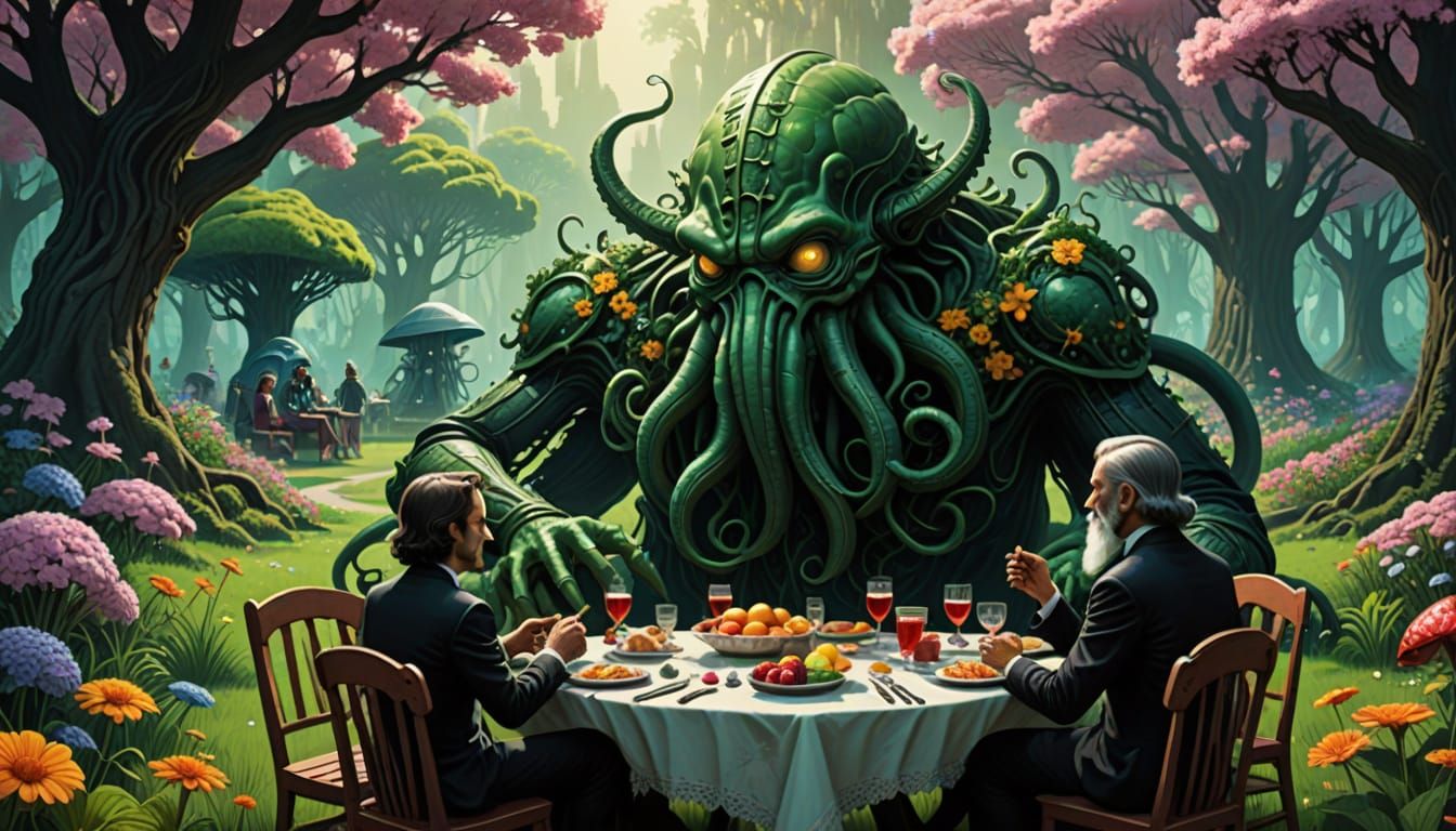 Gentle Cthulhu's Whimsical Picnic in Vibrant Park
