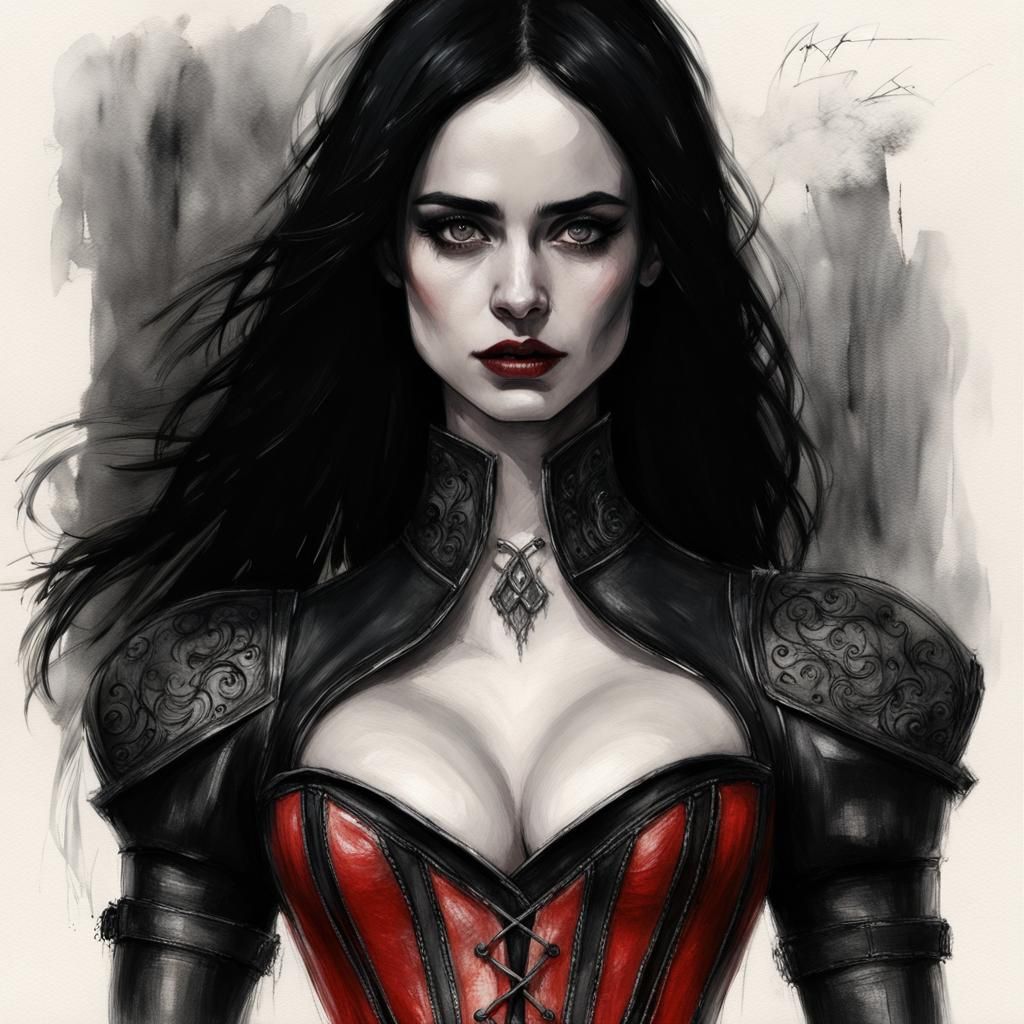 Powerful Female Mage in Charcoal Sketch Style