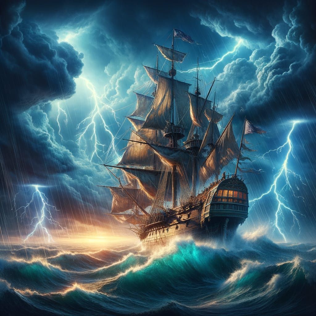 Galleon in a Storm: Epic Maritime Digital Painting