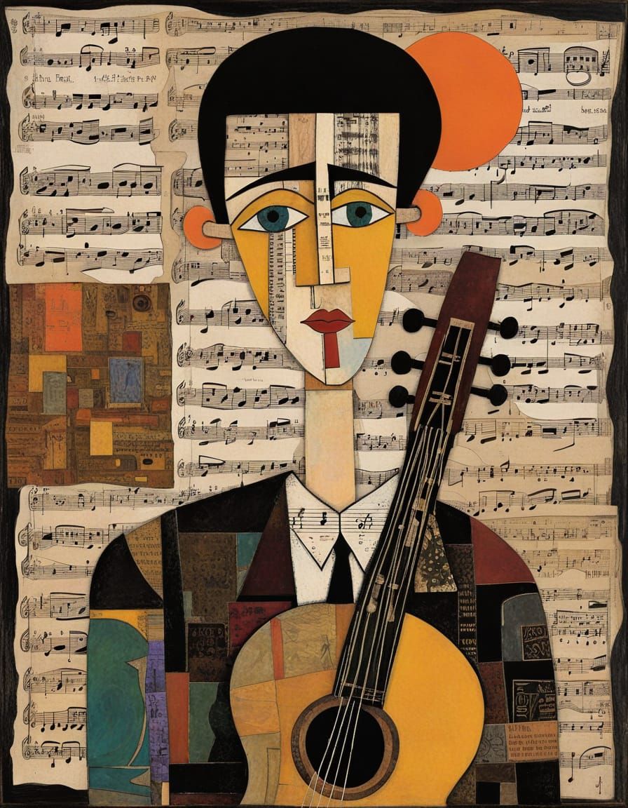 Musician in Cubist Collage Style
