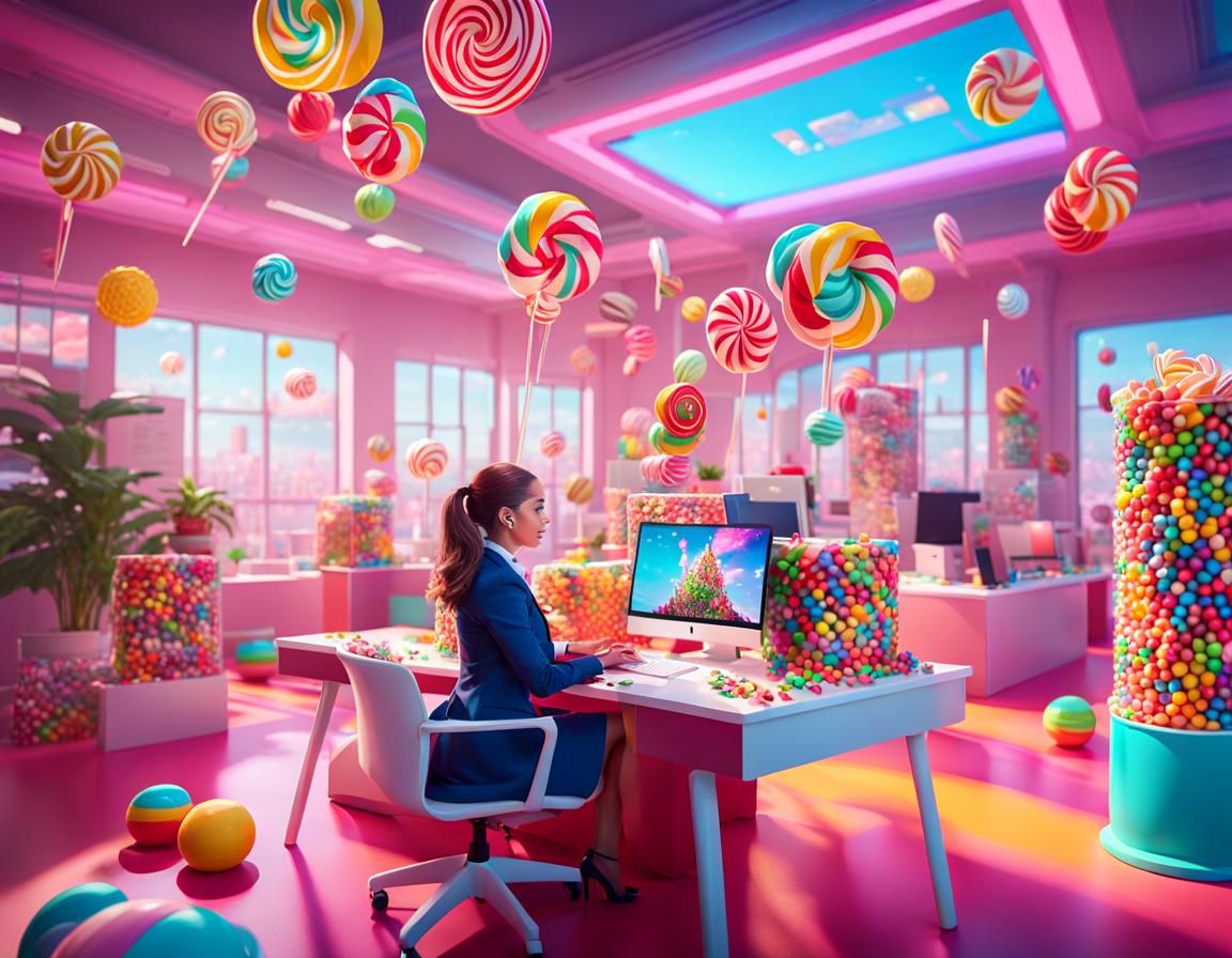 Candyland Office: Woman Working in Candy Paradise