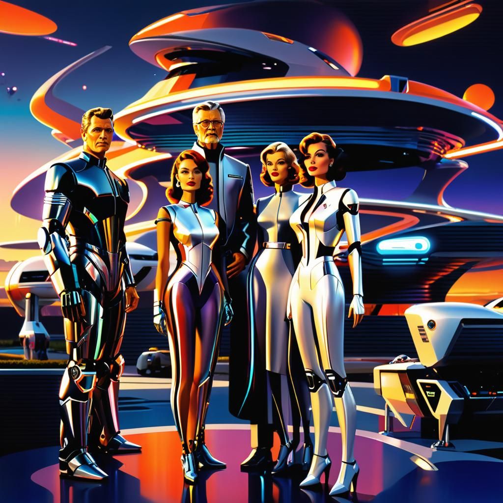 Retro-Futuristic Family in Orbit City