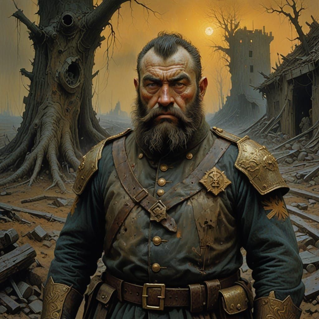 Dwarven Military Officer in Gritty Oil Painting