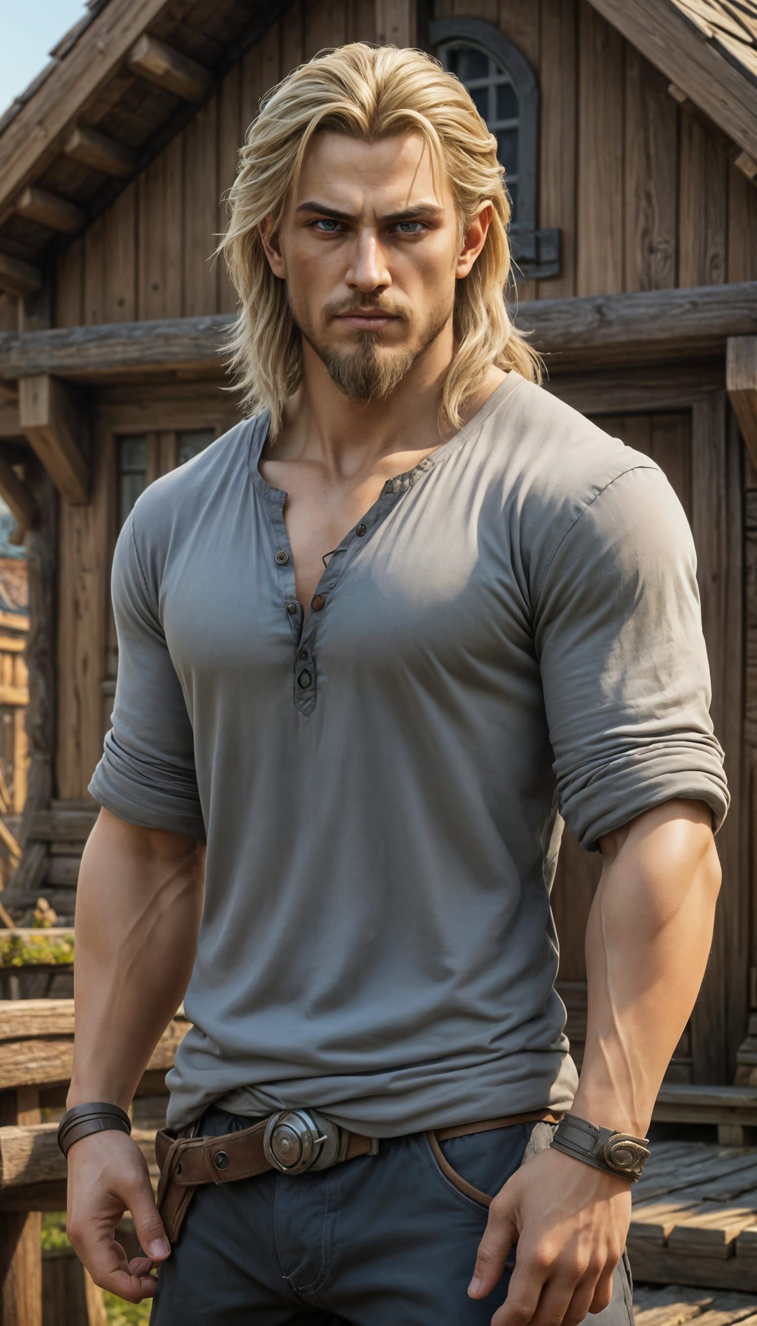 Warcraft-Inspired Portrait of a Young Man in Front of a Wood...