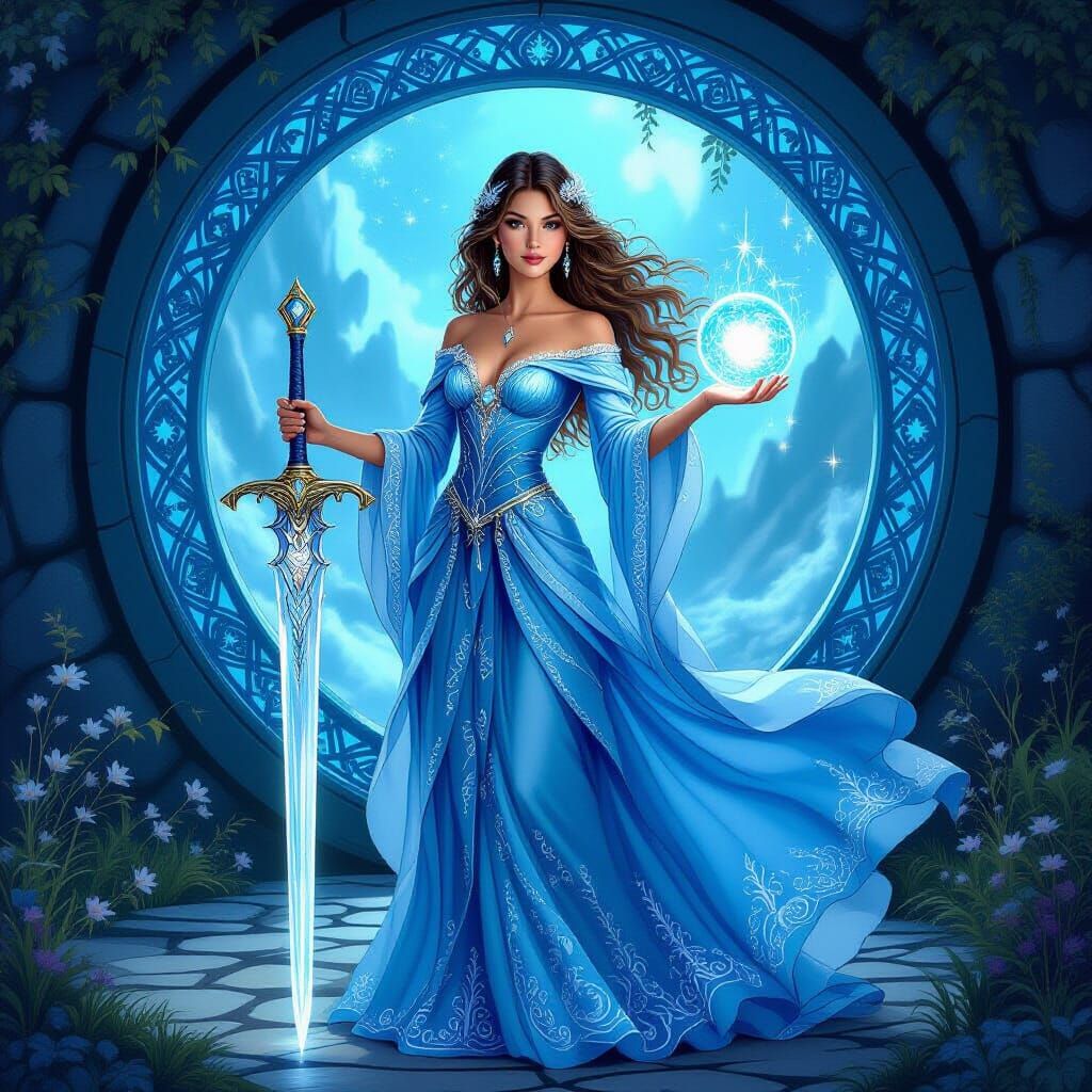 Enchanted Lady with Sword and Crystal Ball