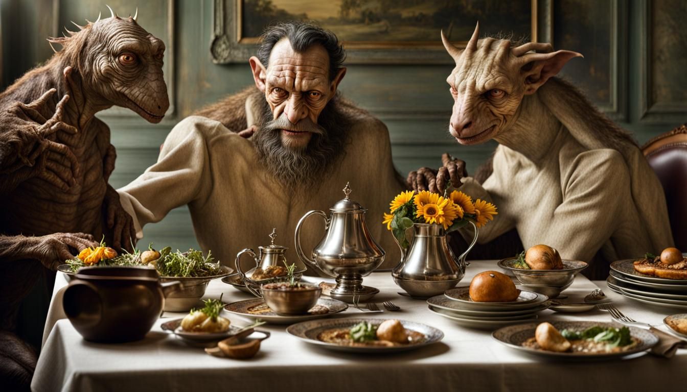 Surreal Restaurant with Bizarre Creatures, Digital Painting