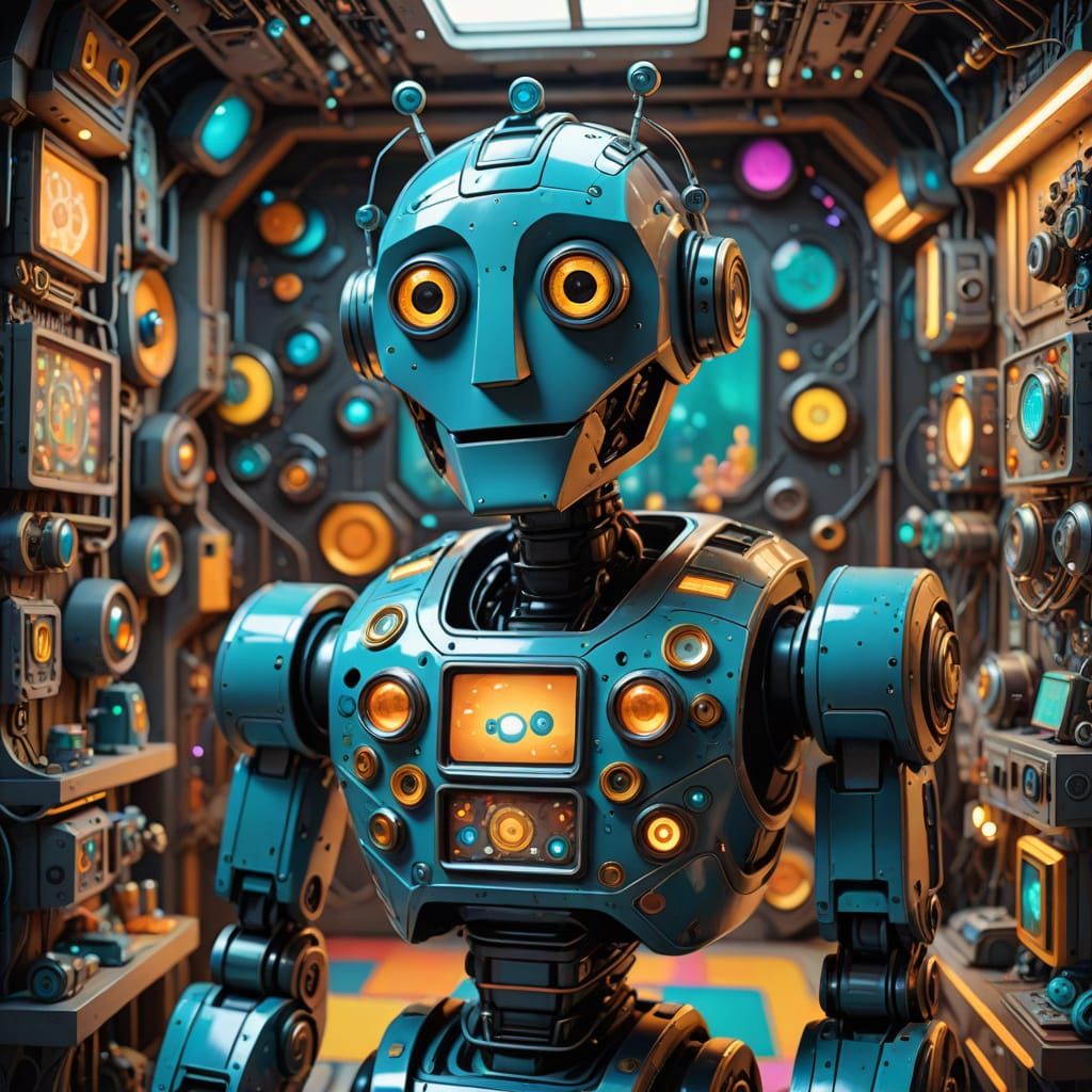 Futuristic Robot in Dad Mode, Maximalist Art