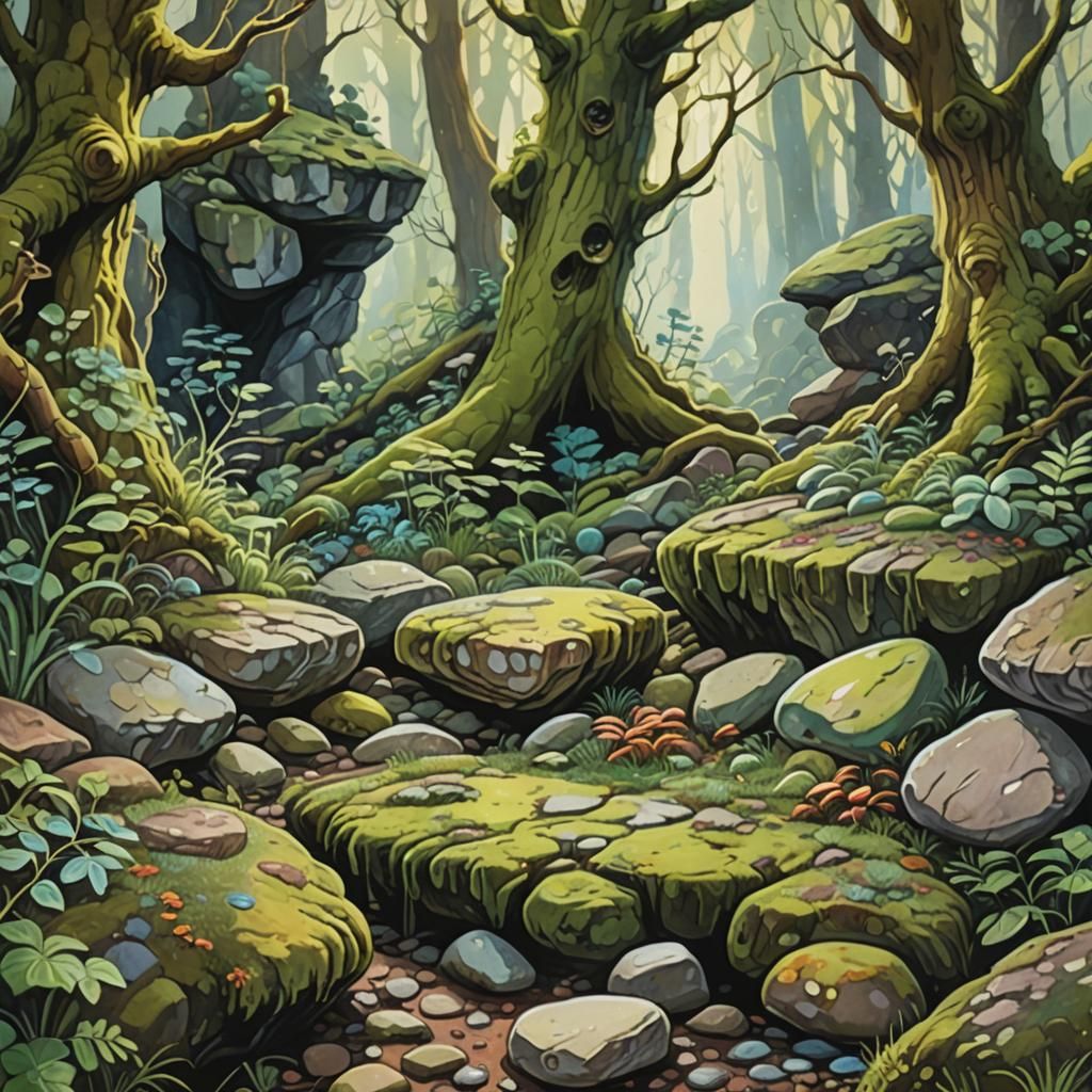 Whimsical Macro of Mossy Growth in Fantasy Forest