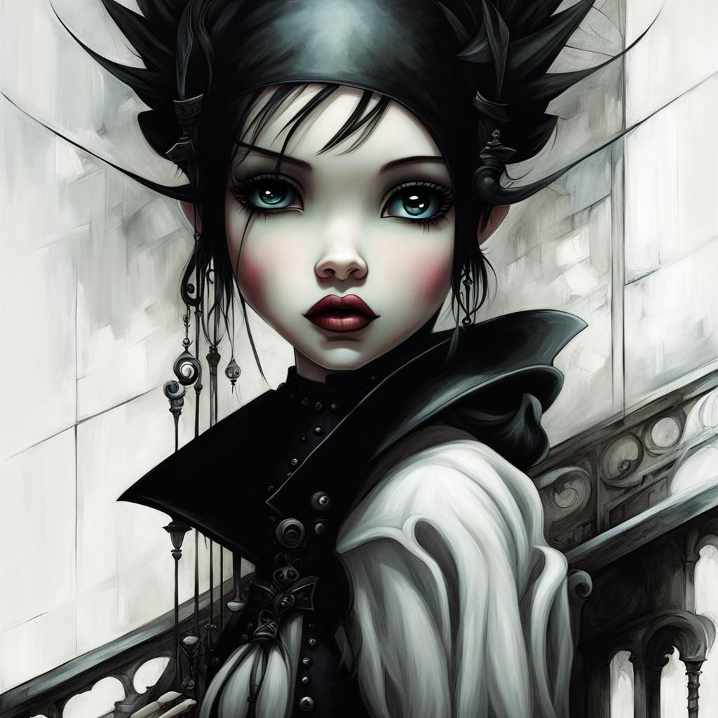 Gothic Punk Anime Girl in Castle Illustration