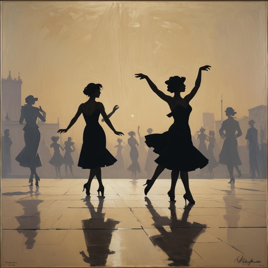 Elegant Dancers in Silhouette, Noir Style