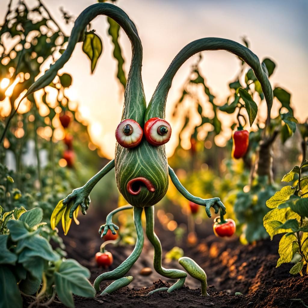Whimsical Pepper Monster in Surreal Garden
