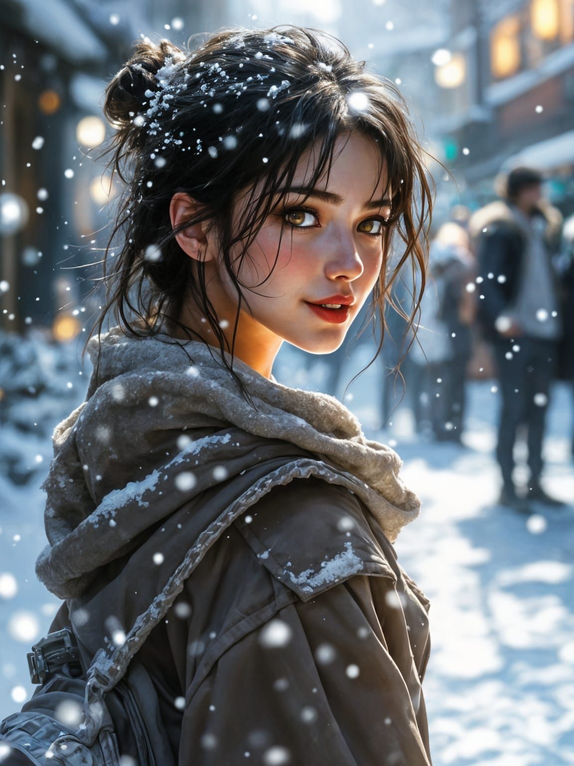 Hyper-Realistic Woman in Snow, Fantasy Art Style